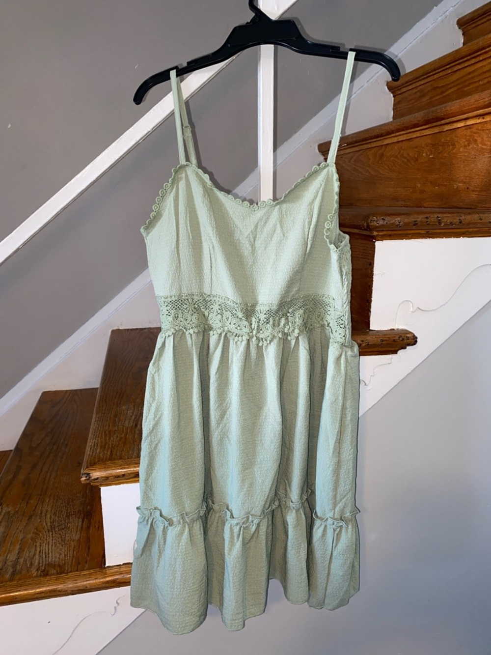 SHEIN Light Green Spaghetti Strap Lace Trim Sundress size medium